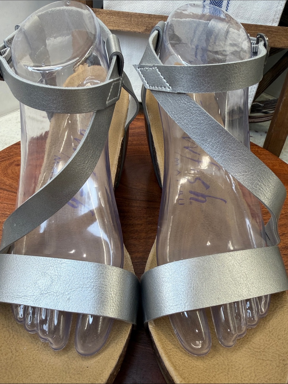 Blowfish Malibu Hazard Wedge Sandals with Metallic Silver Straps - Picture 4 of 7